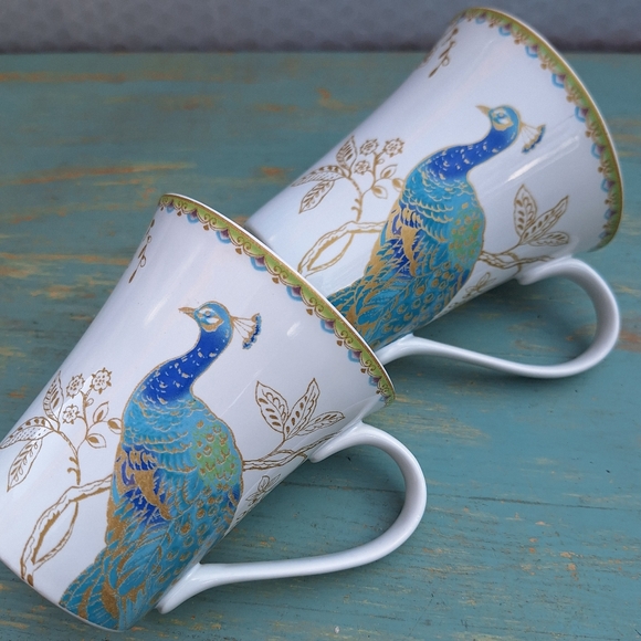 2 Peacock Mugs Coffee Cup Porcelain Teacup Bird Lover Gift Replacement - Picture 16 of 16